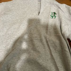 Gray V-Neck Sweatshirt with Green Detail